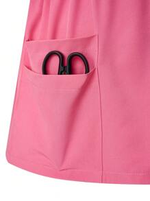 SHEIN TaskFit Conjunto de uniforme de talla grande de pantalón y camisa de manga corta de unicolor, simple y diario - Rosa - Ver 7