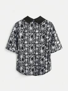 SHEIN Unity Women's Random Printed Simple Collared Daily Blouse