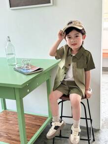 SHEIN Chàng trai trẻ Chi tiết về Flap Áo sơ mi & Quần short Without Tee - Nhiều màu - Xem 6