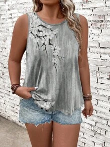 SHEIN LUNE Summer Casual Vintage Floral Print  Women's Plus Size Tank Top