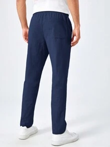 Manfinity VCAY Men Solid Color Drawstring Waist Pocketed Knit Casual Pants, Fall - Navy Blue - View 2