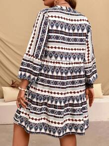 SHEIN VCAY Plus Size Vacation Casual Retro Stripe Printed Splice Dress - Multicolor - View 2