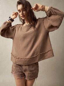 Bohemela Women's Autumn Puff Sleeve Vacation Shirt - Brown - View 8