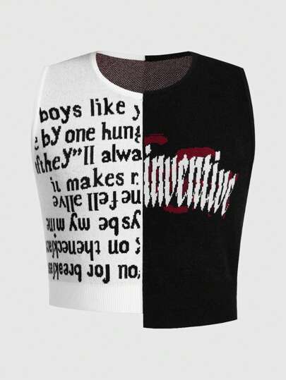 ROMWE Avant Débardeur de pull-over imprimé de slogan à couleur contrastée et à la mode pour homme en été