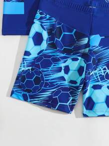Tween Boys' Summer Beach Soccer Printed Patchwork Swimwear Set - Multicolor - View 5
