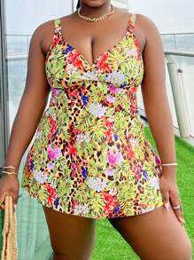 SHEIN Swim Curve Plus Size Women's Random Printed Simple Daily Swim Dress Summer - Multicolor - View 5