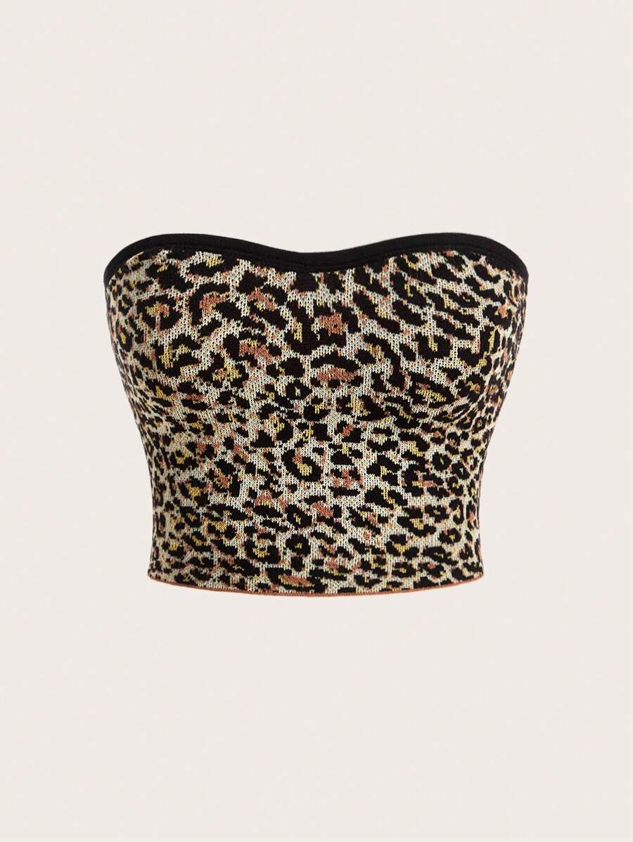 SHEIN EZwear 90's Leopard Print Tube Knit Top - Multicolor - View 1