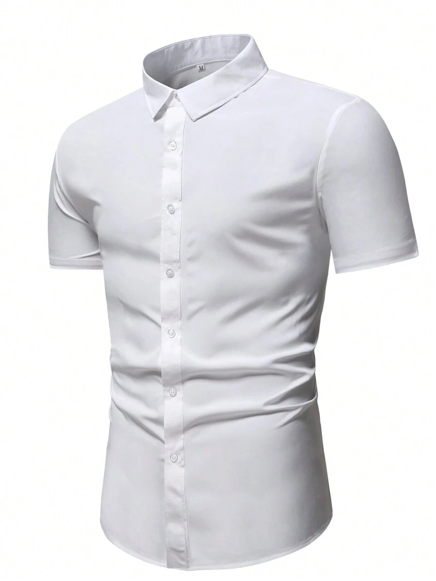 Manfinity Mode Áo Sơ Mi Nam Ngắn Tay Màu Trơn (Loose Fit) Cho Mùa Hè - trắng - Xem 1