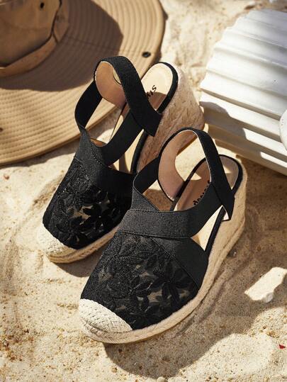 Styleloop Sandalias de cuña de plataforma de cuerda tejida para mujer, estilo bohemio, atuendo retro de festival de música country estadounidense