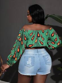 Slaydiva Damen Große Größen Bluse mit Off-Shoulder Crop-Top Schnitt für den Urlaub