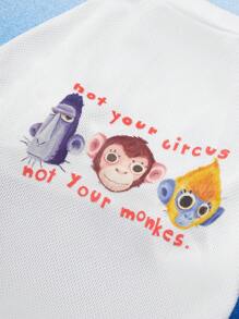 GAWX 艺术家白色宠物猴印花鸟眼面料 T 恤，1 件，节日 - 彩色 - 查看 4