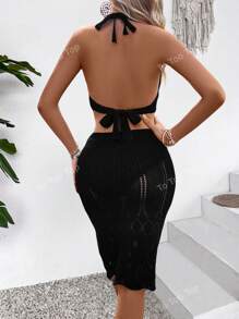 Vestido de playa de vacaciones con nudo en la cintura, diseño cruzado y espalda descubierta