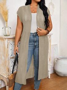 Calvaya Plus Size Women's Solid Color Batwing Short Sleeve Long Casual Cardigan For Summer - Grey - View 1