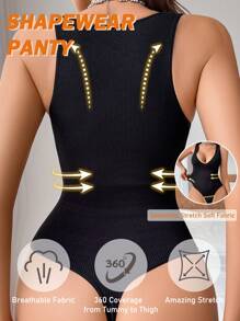 Snug Zone Women's Seamless Compression Bodysuit With V-Neck, Wide Strap And Thong, 1pc - Black - View 2