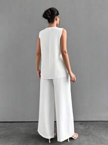 RueChic Two Piece Woven Blouse And Pant Set - White - View 2