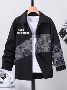 SHEIN BA- Boys' Single-Breasted Casual Long Sleeve Shirt With Print Pattern 05