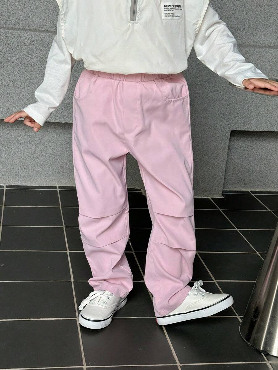 SHEIN Young Boy Simple Casual Long Pants Versatile - Pink - View 1