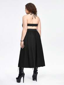 ROMWE Goth 性感哥特镂空二合一大码露背开衩连衣裙，夏季 - 黑色 - 查看 5