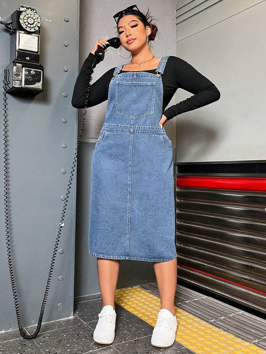 SHEIN ICON Plus Size Casual Daily Wear Denim Dress