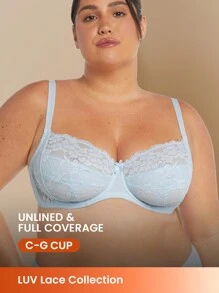 LUVLETTE Plus Lingerie 带钢圈无衬蕾丝文胸 - 藍色 - 查看 2