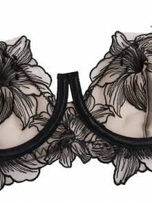 PinupPomp 5pcs/set Sexy Sheer Mesh Floral Embroidery Lingerie With Hollow Out Detail - Multicolor - View 3