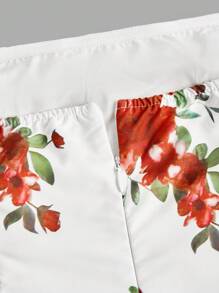 SHEIN Unity 新款时尚优雅玫瑰印花露肩鱼尾下摆度假连衣裙 - 白色 - 查看 4