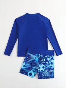 Tween Boys' Summer Beach Soccer Printed Patchwork Swimwear Set - Multicolor - View 2