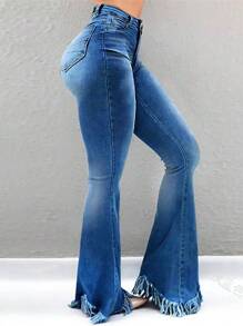 Women's Elastic Edge Pocket Flared Casual Jeans - Medium Wash - View 3