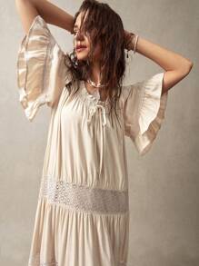 Bohemela 假期杏色女性波西米亞風格連衣裙 - 杏色 - 查看 5