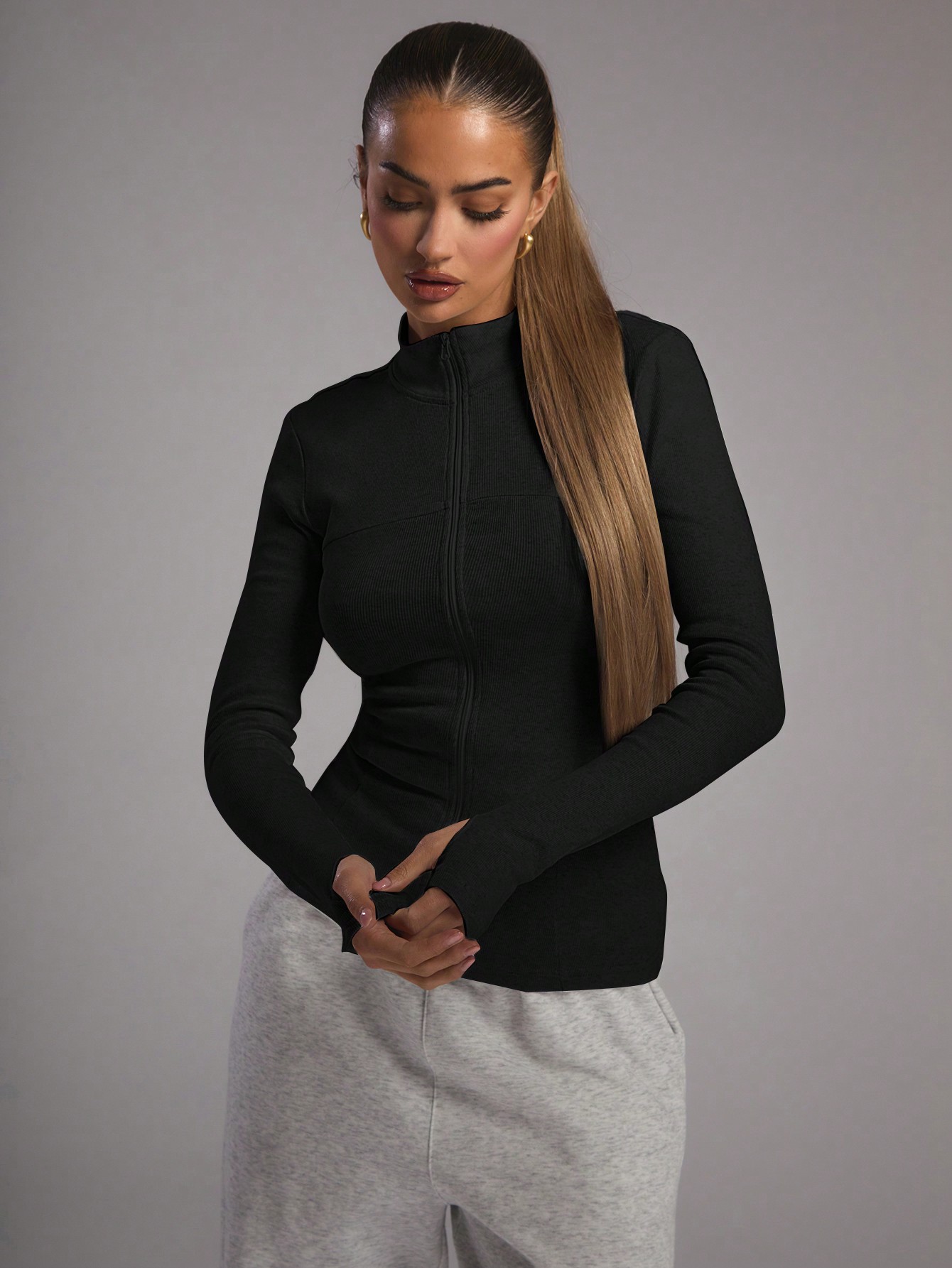 Soft rib zip long top