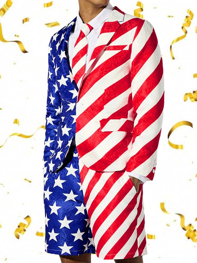 Men's Lightweight Breathable Beach Outfit: Luxurious Party/Clubwear & Business Casual Woven Suit Shorts, American Flag Design