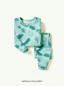 Cozy Pixies Baby Boy Snug Fit Pajama Set, Knitted Soft Solid Color Round Neck Long Sleeve Pullover Top And Jogger Pants Matching Set - Green - View 9