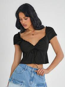 SHEIN EZwear KELLAN藍色短袖上衣 - 黑色 - 查看 4
