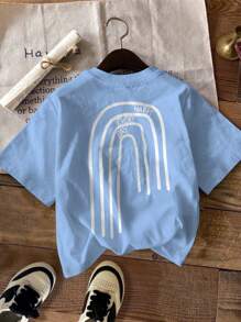 Attitoon Women's Casual Abstract Print English Text Round Neck Short Sleeve Loose T-Shirt, Pullover, Cotton Blend, Suitable For Summer