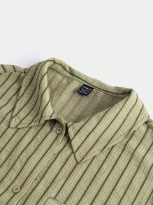 SHEIN EZwear Women's Green Striped Textured Loose Fit Shirt - Olive Green - View 8