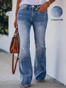 休闲基础款水洗喇叭牛仔裤