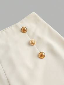 Firerie Plus Size Elegant Simplistic Double-Breasted Decorated Wide Leg Formal Pants For Summer