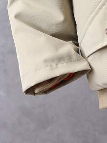 SHEIN Young Boy Casual Hooded Jacket With Fur Collar, Autumn Winter - Khaki - View 4