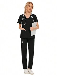 Uniform Nurse Women Costume Scrub Top Joggers Sets Nursery Children's Playground Work Wear Comfortable Suit Uniforms - Black - View 5