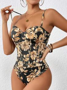 Chiquease 花卉印花無袖連體衣，適合休閒和上班穿著，夏季 - 黑色 - 查看 5