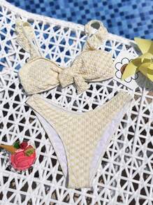 SHEIN Swim Women's Sexy Plaid Split Swimwear Set With Front Knot, For Summer Beach - Multicolor - View 6