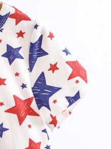 Cozy Pixies Baby Girl 2pcs/Set Soft Knitted Short Sleeve Tee With Letter & Star Patterns Print - Multicolor - View 3