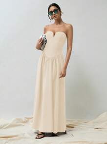 COSMINA Women V-Neck Elegant Bustier Corset Maxi Old Money Style Elegant Dress With Oversized Old Money Style Elegant Dress For Formal Occasions FAll