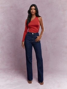 MISSGUIDED Asymmetric One Sleeve Cut-Out Back Bodysuit - Red - View 4