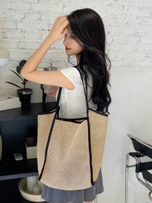 DAZY Large Capacity Women's Fashionable Woven Tote Bag - Beige - View 3