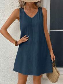SHEIN JORESS Vestito estivo boho nero a maglia solida con decorazioni vuote