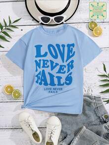 SHEIN Teen Girls Slogan Graphic Tee - Baby Blue - View 6