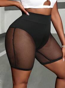 Maweii Plus Size Women's Solid Color Simple Hollow Out Leggings For Daily Wear - Black - View 5