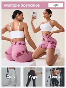 SHEIN Core Rhythm Tie-Dye Printed High Waist Compression Leggings, Sports Shorts For Chinese New YearWomen Sweat Short, Gym Short, Biker Short - Red - View 7