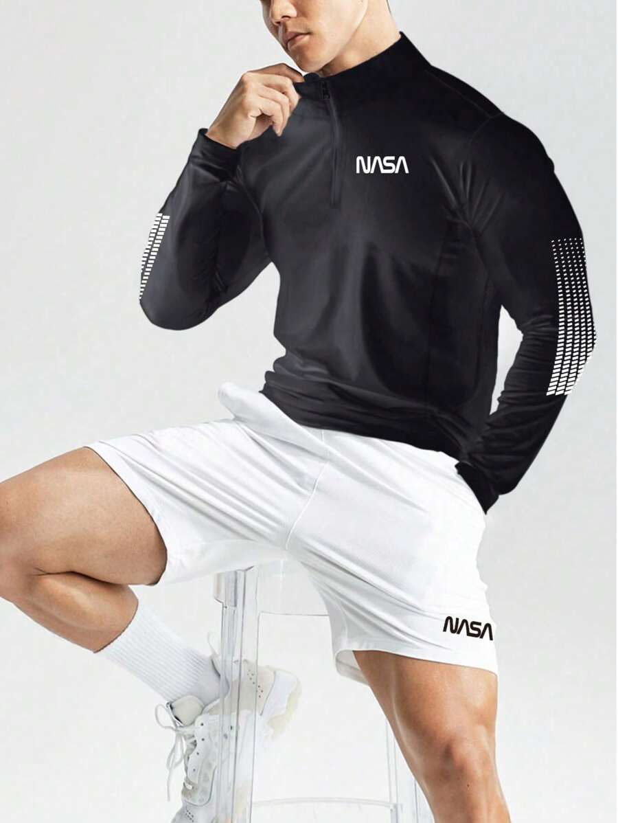 Gym Rark Boyfriend Style Men Simple And Versatile Long Sleeve Top And Loose Shorts Sports Suit Workout Set Workout Sets Gym Set Workout Set - Black - View 1